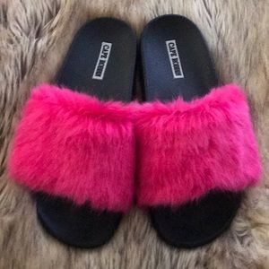 Hot pink fuzzy slippers